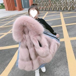 Down Coat Girls Fur Kurtka parkas Winter Faux Liner Dziecięce imitacja Kurtki Hood Kurtki płaszcze