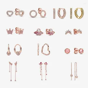 Dangle Earrings LR Saupoudrer - Women's Silver Simple Pink Crown Rose Gold Full Of Diamonds Korean Fashion