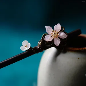 Grampos de cabelo flor hairpin jóias chinesas vintage vara de madeira 2024 acessórios de cocar para mulheres tiaras antigas