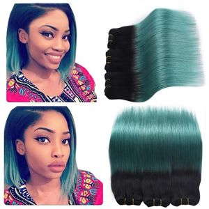 Förlängningar ombre brasilianska jungfruliga hår 3PCS Human Hair Obre Extensions 1B TEAL Green Hair Weave Two Tone Body Wave Bunds 300G mycket