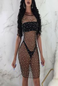 Kadın Pullar Kristal Örgü Seethrough Elbise Bikini Boş Yarım Kollu fırfır mini mayo mayoları Lady Sarongs5726592