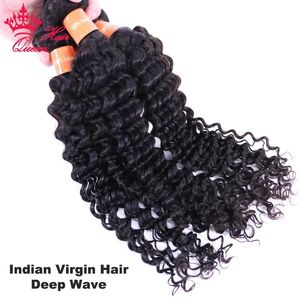 Wefts Indian Deep Wave wiązki ludzkie surowe fryzury splot włosy Włosy 1 3 4 wiązki Virgin Hair Extensions 12–28 cala Produkty z włosami królowej