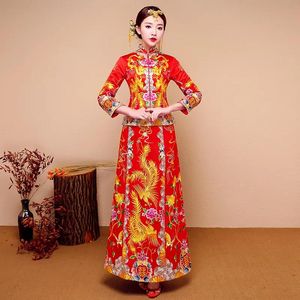Odzież Nowa czerwona tradycyjna chińska sukienka ślubna Qipao Krajowy kostium Kobiety zagraniczny chiński styl panny młodej haft cheongsam sxxl