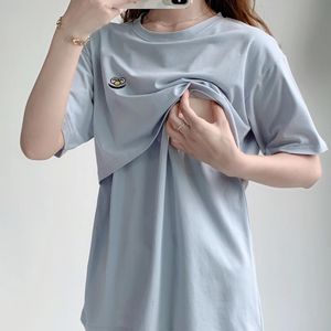 シャツマタニティ服2022夏の綿母乳育児服カジュアルな女性Tシャツプラスサイズルーズ妊娠服トップ2101