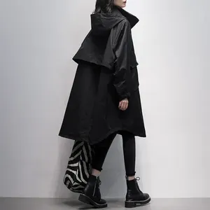 Women's Trench Coats 2024 Spring And Autumn Korean Black Hooded Long Sleeve Casual Versatile Loose Mid Length Windbreaker Coat