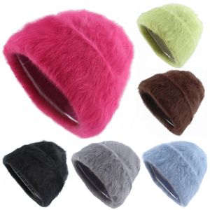 Winter Hats For Women Long Rabbit Fur Warm Beanie Bonnet Female Caps Men Fashion Solid Colors Real Knitted Hat 240103