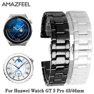 Klockor keramisk handledsrem för Huawei Watch GT 3 Pro 43 46mm svart rem för Watch GT 2 Pro 46mm Watch Armband Watch 3 Watch GT Runner