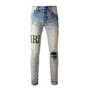 Designer Jeans Herren Denim Stickerei Hosen Mode Löcher Hosen US Größe 28-40 Hip Hop Distressed Zipper Hosen Für Männer 2024 Top Verkauf 28-40