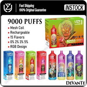 Orijinal Uzy Vaper 9000 Puflar Tek Kullanımlık Vape Pen Puff 9K 15 Renkler Mesh Bobin Şarj Edilebilir RGB E Sigara% 2% 3% 5%