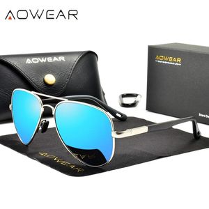 Óculos de sol aowear marca designer aviação óculos de sol masculino polarizado lente espelho óculos de sol masculino condução do carro anti-reflexo óculos