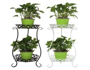 Smidesjärn DoubleLayer Plant Stand Flower Shelf för rack balkong Enkel inomhus vardagsrum kaffe bar trädgård blomkruka hylla3808222