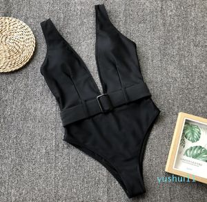 Toptan Biquini 2019 Seksi Saf Saf Derin V Sırtsız Mayo Maillot de Bain Femme Kemer Vücutu ile Kadınlar İçin Yüzme Takım Bathi2157385