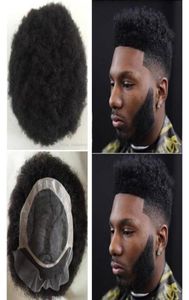 メンズヘアピースアフロヘアユニットレースフロントモノnpu toupee indain virgin remy for black men4222829