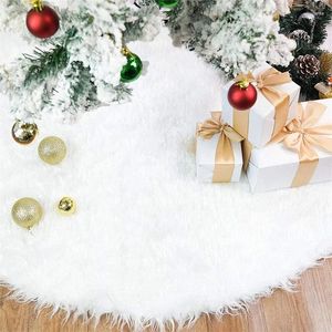 Garden Decorations 36 Inch White Plush Faux Fur Classic Xmas Tree Mat Christmas Snowy Skirts Skirt