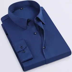 Camisas casuais masculinas primavera e outono 2024 algodão elástico luxo manga longa camisa quadrada pescoço cor sólida negócios sem ferro