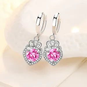 Dangle Earrings 925 Silver Needle 2024 Trendy Women's Fashion Jewelry High Quality Crown Simple Blue Pink Cubic Zirconia Drop