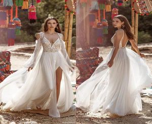 Asaf Dadush 2020 Split Tassel Suknie ślubne z opakowaniem spaghetti v szyi koronkowe aplikacje boho bohemian koraliki sukienki ślubne szaty de2629023