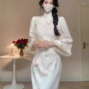 Этническая одежда, современное улучшенное платье Ципао Cheongsam, женское платье 2024 года, осень-зима, традиционное китайское плюшевое бархатное платье