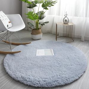 Fluffy Round Carpet Rugs For Bedroom Living Room Study Tent Solid Color Floor Car Thick Soft Plush Anti-Slip Carpet Children Rug 240103