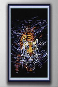 Tiger in water Handmade Cross Stitch Craft Tools Embroidery Needlework sets counted print on canvas DMC 14CT 11CT Home decor paint1272882