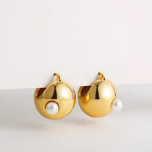 Orecchini a cerchio Unici, a forma di palla rotonda liscia, con fibbia per l'orecchio, in acciaio inossidabile, perla imitazione piccola, per gioielli da donna, regalo per feste