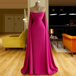 Formell prom klänning fuchsia sjöjungfru stropplösa aftonklänningar med wrap golvlängd satin party klänning 2024