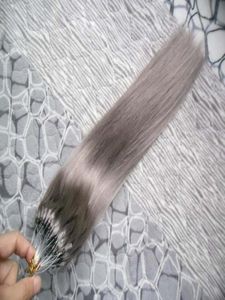 Silvergrå mikroring Hårförlängningar 100g Micro Link Human Hair Extensions Brazilian Straight Micro Bead Hair Extensions 100S1590859