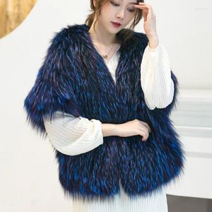 Scarves Besfilin Natural Genuine Real Silver Fur Knitted Shawl Poncho Fashion Cape Big Scarf For Women Keep Warm Autumn And Winter