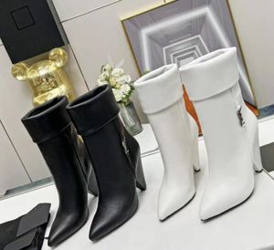 Hochwertige Liz-Stiefeletten, spitze Zehenpartie, Blockabsatz, 8,5 cm, für Mädchen und Damen, Luxus-Designer, Leder und Wildleder, modische, coole Booties-Schuhe, Fabrikschuhe, Größe 35–41