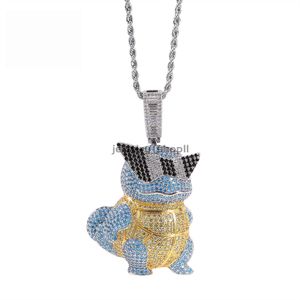 Hip Hop Cartoon Jeannie Schildkröte Diamant Anhänger Kubanische Kette Persönlichkeit Diamant Halskette Schmuck Moissanit Diamant Gold Sterling Silber Kubanische Gliederkette