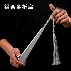 Dekorativa figurer fläkt aluminiumlegering metall ben bambu kärna liten kinesisk stil 10-tums klassisk manlig järngåva vikning