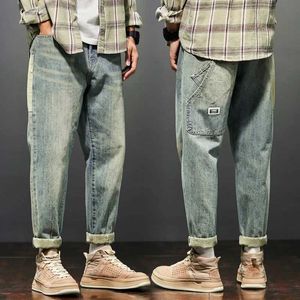 Herrbyxor kstun jeans för män baggy byxor löst fit harem byxor vintage kläder män mode fickor lapptäcke stora byxor överdimensionerade 42 J240103