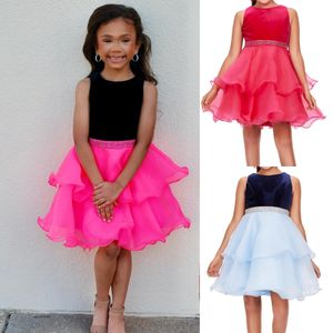 Baby Kids Pageant Dress 2024 Magenta Short Cocktail Party Gown Flower Girl Toddler Spädbarn Little Miss Preteen Intervju Fun Fashion Runway Black/Hot-Pink Navy/Sky