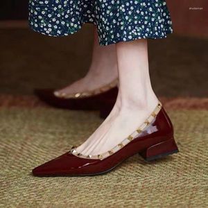 Dress Shoes Pink Low Heel Elegant Square Heels For Women 2024 Ladies Summer Footwear Sexy Red Pointed Toe Offer Non Slip