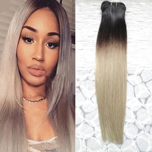 Wątki Ombre Hair 1B/ Grey Prosty włosy Ombre Brazylijskie ludzkie włosy splot szary kolor kolorów podwójny wątek 1 kawałek