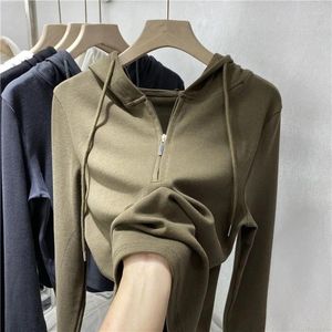 Kvinnors hoodies Autumn Hooded Half-Zipper Långärmad t-shirt Casual All-Match Pullover Slim Western Style Bottoming Shirt