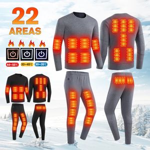 Uppvärmd underkläder 28 områden vandringsskjortor Skidåkning sviter toppar pant män kvinnor termiska underkläder USB värmejacka Vinterkläder 240103