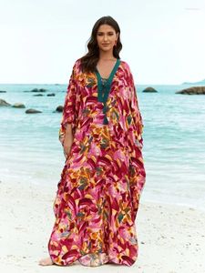 Kadın Mayo Edolynsa Stripe Bohem Baskı Saçak Kadınlar Büyük Boy Kaftan Ev Elbise Plaj Kaftan Robe Sarma Kıyafet Yüzme Kapak Q1600