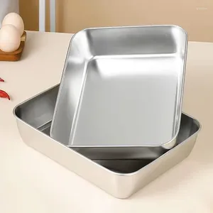 Dinnerware Stainless Steel Square Plate With Lid Rectangular Storage Pan Commercial Dish Tray Large Refreshing Lunch Box Container