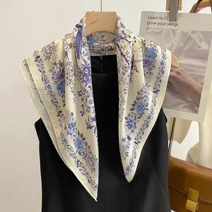 Halsdukar blommig design 70 70 cm veet fyrkantig hår halsduk för kvinnor hijab liten nack slips hand handchief kvinnlig bomull pannband foulard