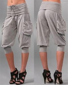 Kadın pantolon fener şekil kapri yüksek belli cep tasarım pantolon gevşek rahat monokromatik çiçekler yaz modası