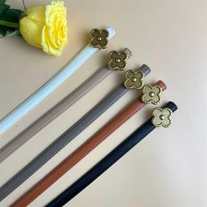 Classic Women Leather Belt 1 5CM Four Leaf Clover Smooth Buckle Dress Decorative Belts Designer Brand Can Be Used As Holiday Gift237U