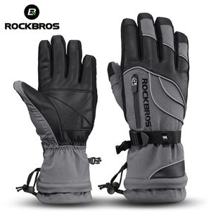 Rockbros Winter Cykelhandskar Termisk vattentät vindtät MTB -cykelhandskar Skidåkning Vandring Snöskoter Motorcykel Cycling Glove 240102