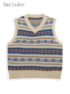 Männer Pullover Männer Retro Gestreifte Strickweste Frühling Herbst Lose Gestapelte Ärmellose Pullover Mantel Unisex Preppy Ethnische Streifen V-ausschnitt Top J240103