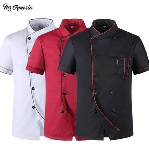 Short Sleeve Restaurant Chef Kitchen Work Uniforms Double Breasted Sushi Bakery Cafe Waiter Catering Food Service Jackets Aprons 240117