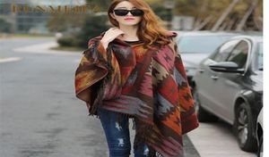 2019 New Women Winter Boho z kapturem płaszcz Cape Poncho Ladies Szalę owinięcia Kobieta Pashmina Plaid Cashmere Kocet BUFANDA MUJER T4276596