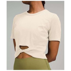 Été nouveau recadré lululemenly femmes coton côtelé T-shirt à manches haute taille courte style séchage rapide costume de yoga pour les sports de plein air