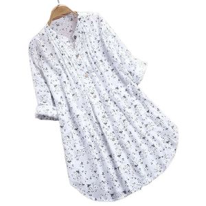 M5XL Camicia da donna taglie forti Camicia estiva a maniche lunghe con stampa floreale Camicetta casual Top da donna irregolare 240102