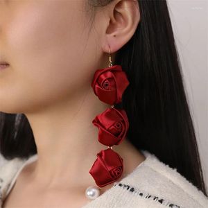 Baumeln Ohrringe Mehrschichtige Blume frauen Eardrop Stoff Mode Imitation Perle Luxus Bankett Hochzeit Für Femme Schmuck