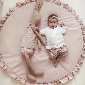 Baby Play Mats Round Floor Soft Cotton Baby Bedding Blanket Lace Crawling Mat Game Pad Toys For Children Room Nursery Decor 240102